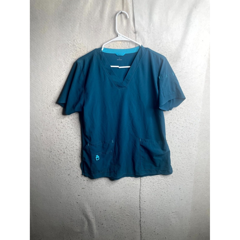 Carhartt Force Cross Flex Scrub Top Womens Medium Blue Modern Fit V Neck Medical